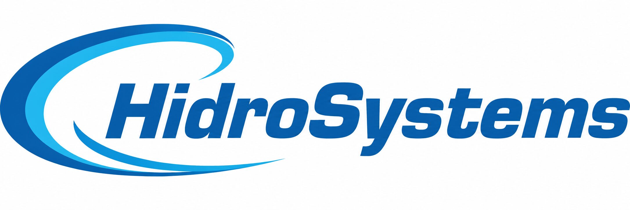 logotipo hidrosystems azul con swooshes curvos